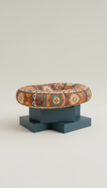 Oval Faux Leather Cushion Colorful Embroidery