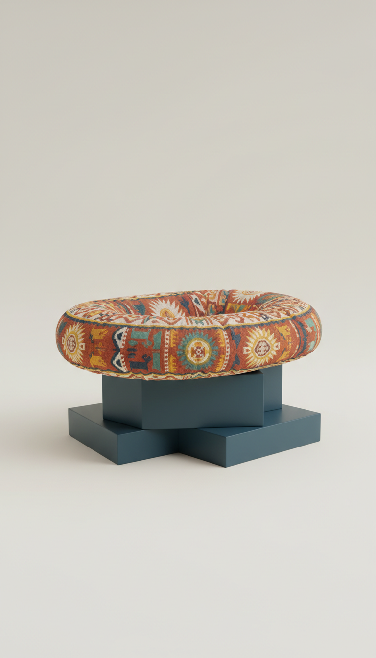 Oval Faux Leather Cushion Colorful Embroidery